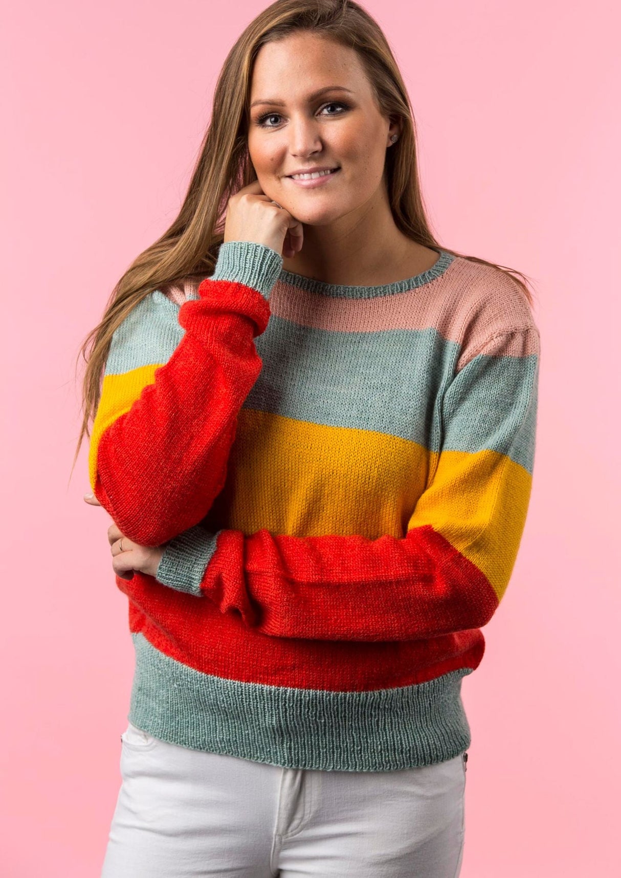 Stribet bluse i fire farver