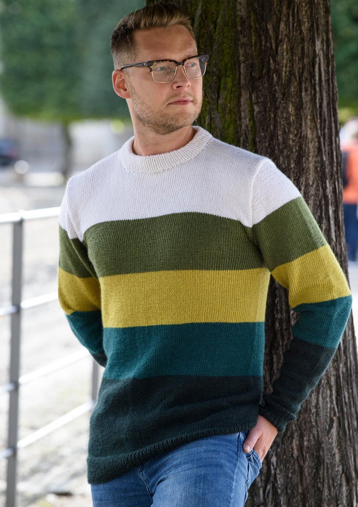 Herresweater med brede striber