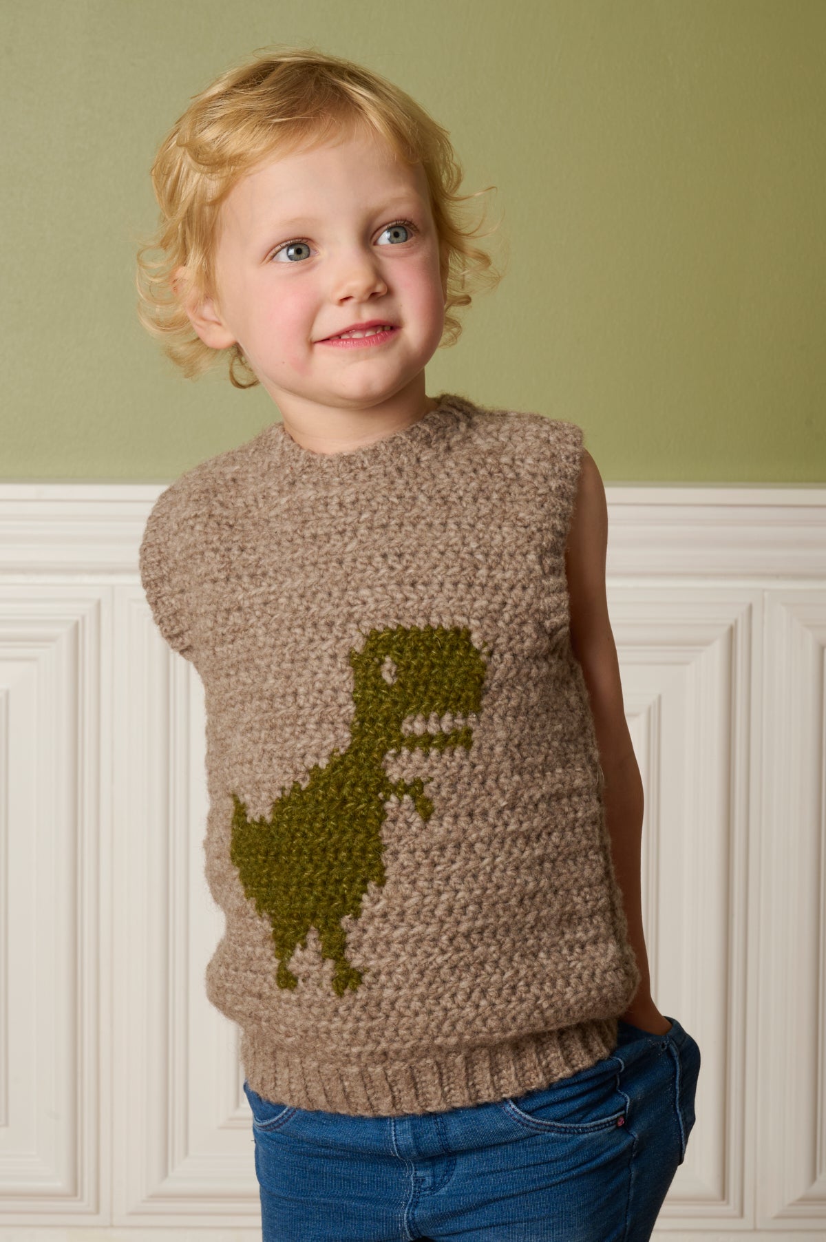 Hæklet slipover med dinosaur