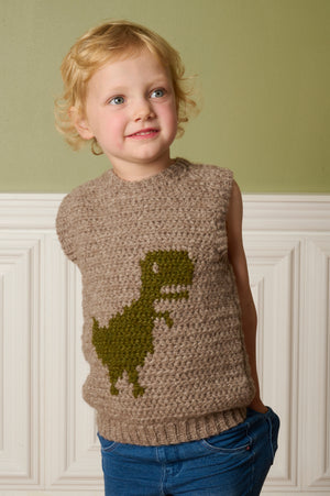 Hæklet slipover med dinosaur Opskrift
