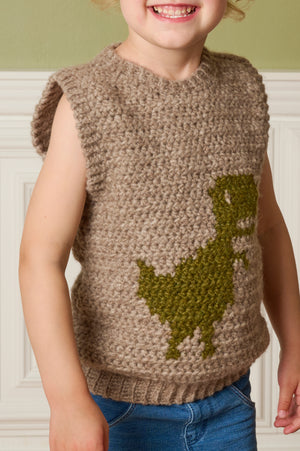 Hæklet slipover med dinosaur Opskrift