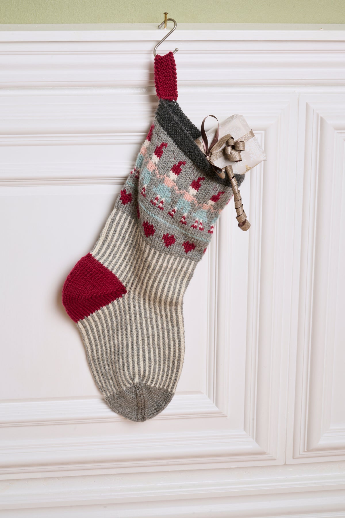 LF25 - Stor julesok med nisseranke i grå, rosa og turkis