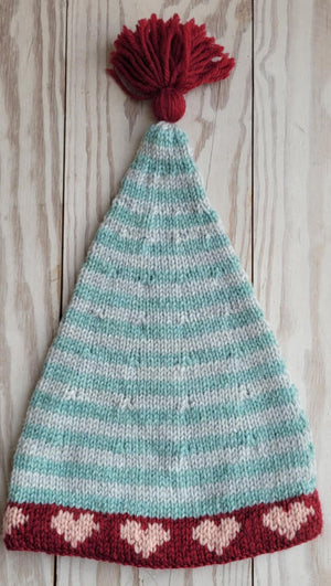 LF18 - Stribet nissehue med hjerterbort Opskrift