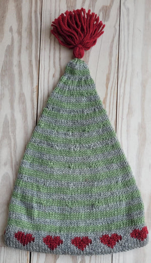 LF18 - Stribet nissehue med hjerterbort Opskrift